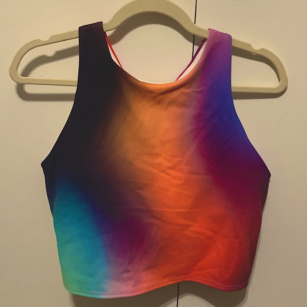 Athleta XL A-C cup rainbow conscious crop tank/bra